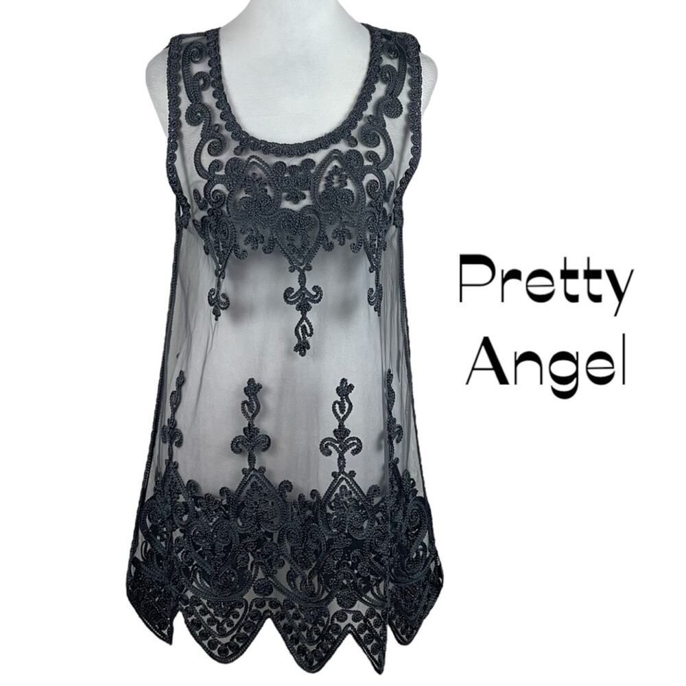 Pretty Angel Gray Lace Embroidered Bohemian Top NWT Size M